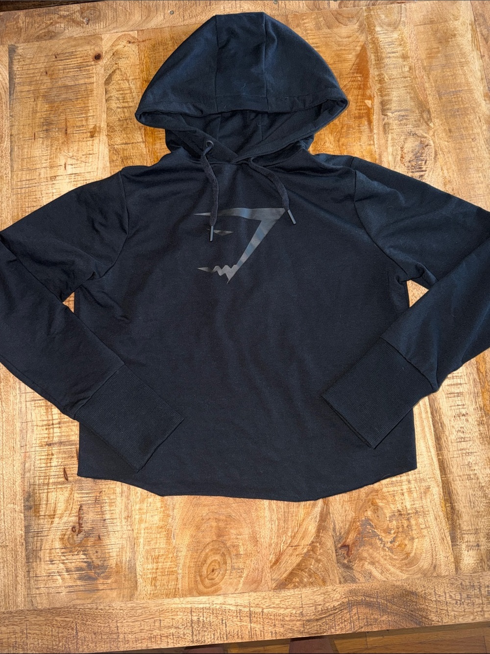 Gymshark Black Hooded Long Sleeve Pullover with Tonal Logo